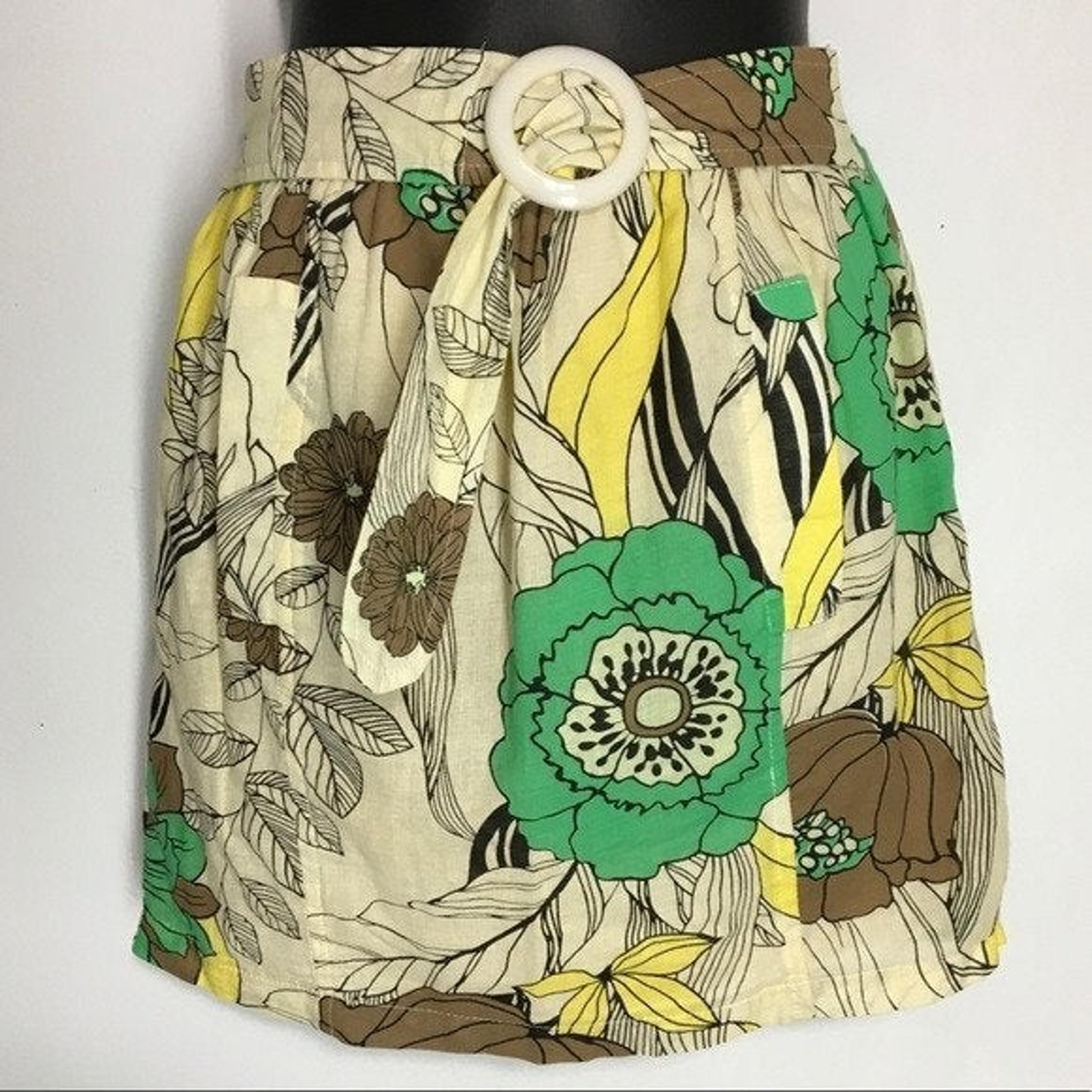 Lily White Skirt Mini Floral Green Brown