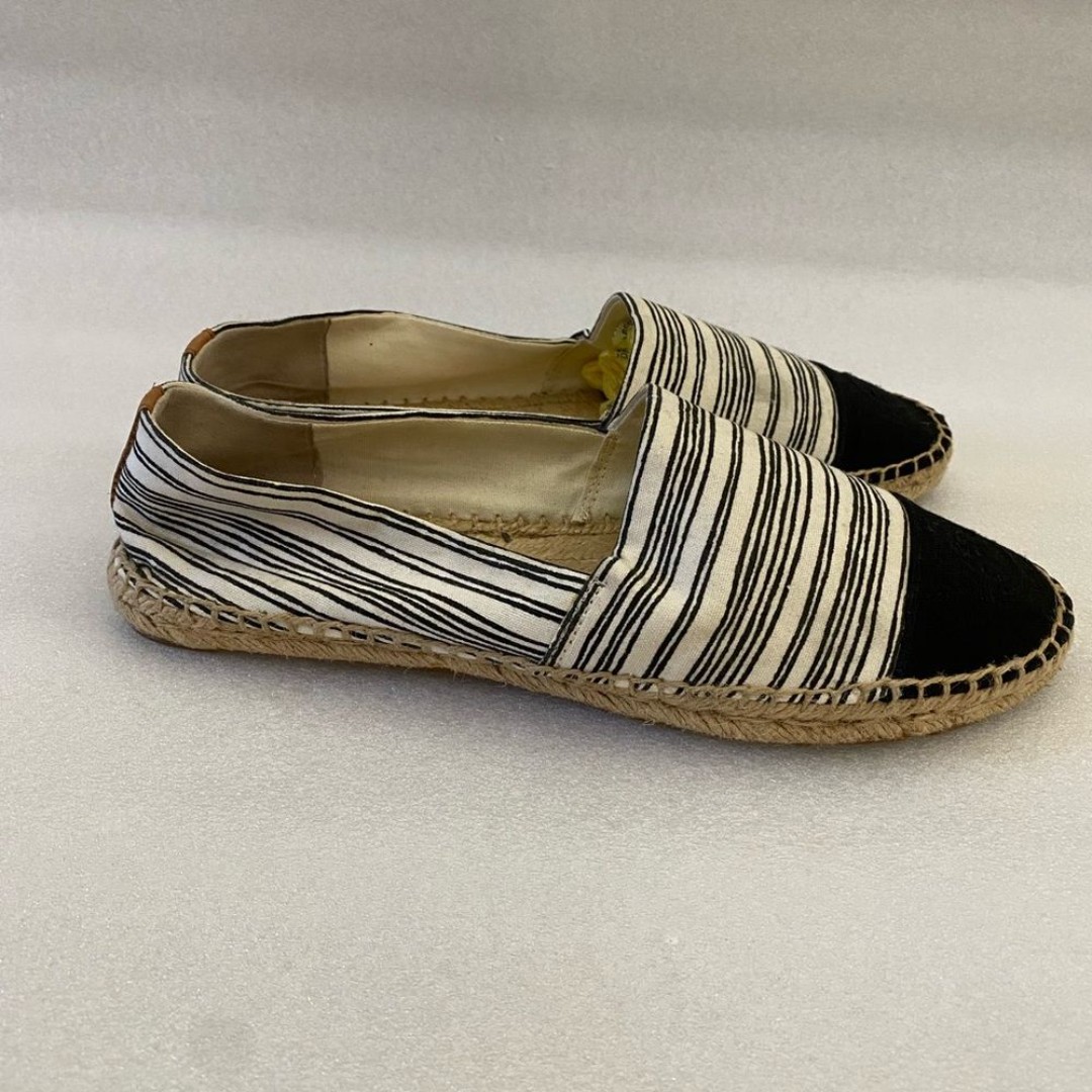 Tory Burch Striped Espadrilles size 11 black white stripe