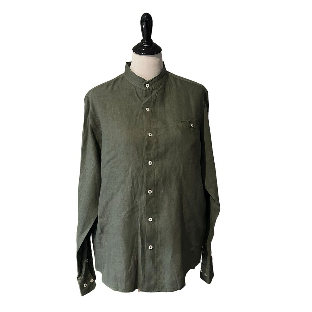 Harris Cotton Button Up Blouse Womens M 100% Linen Green NormCore Lagenlook