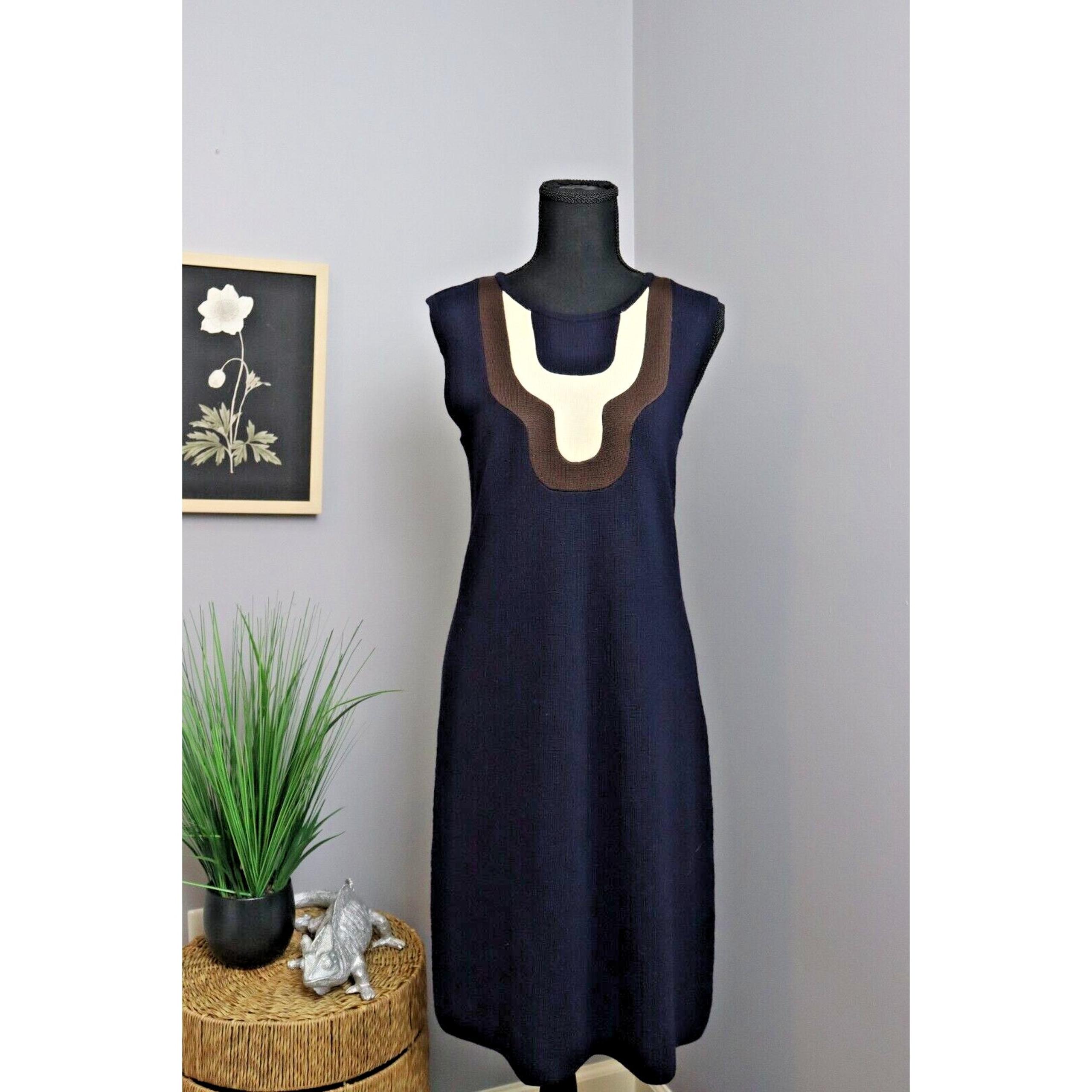 Tory Burch Dress Womens M Navy Blue Wool Knee Length Shift