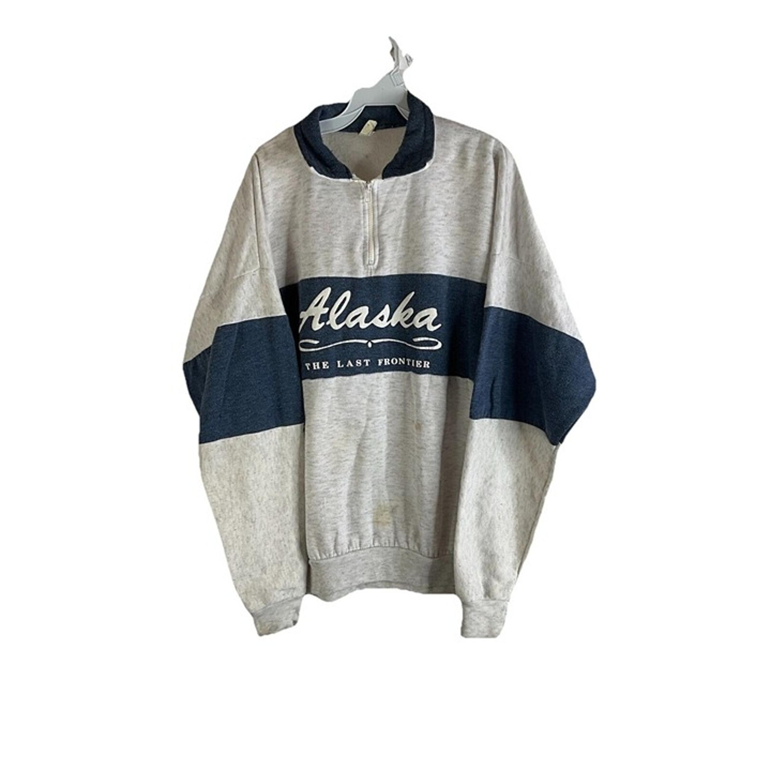Vintage 80s Mens 2XL Alaska Script Stitched Color Block Distressed Sweatshirt