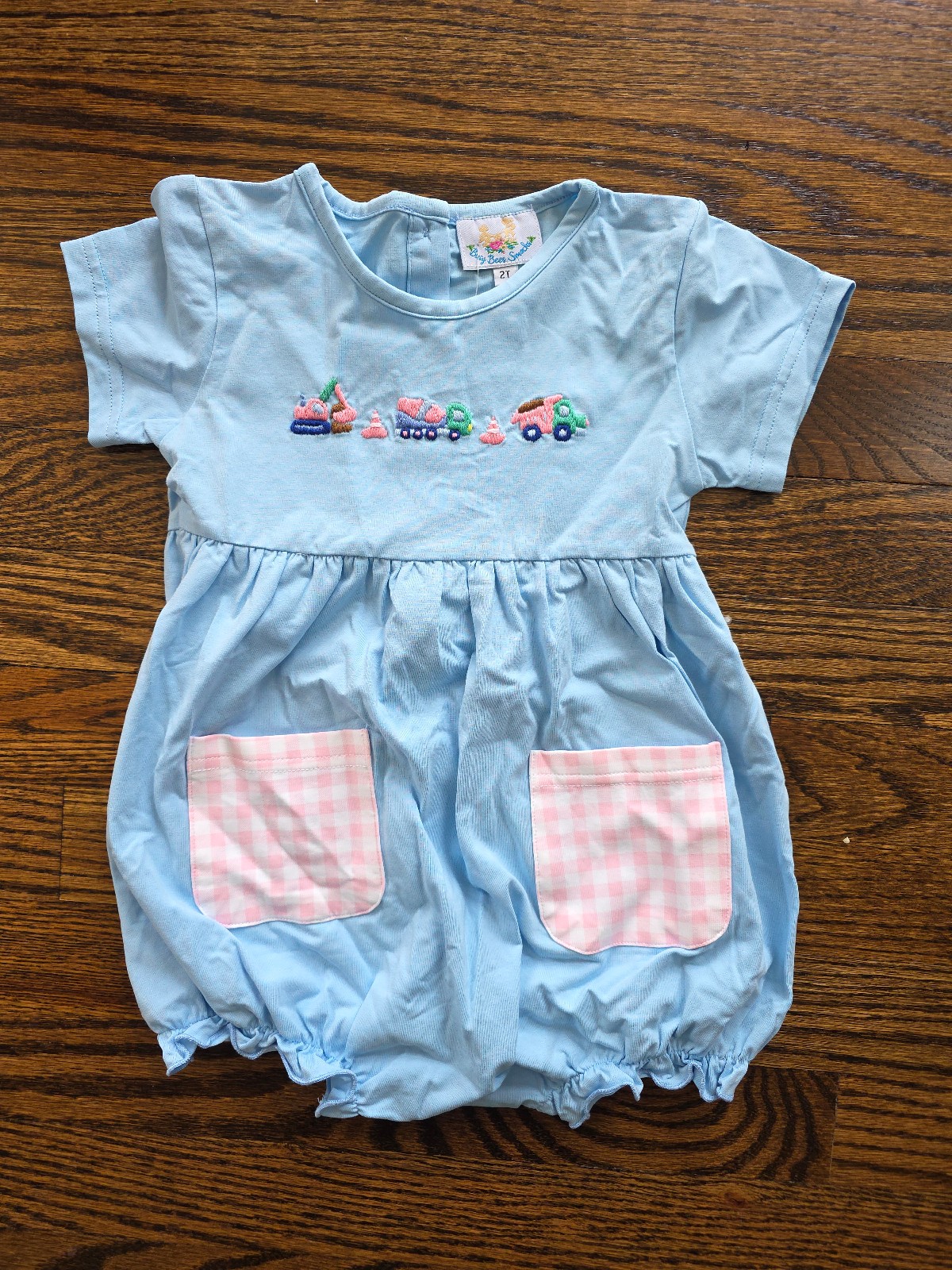New Busy Bees Smocks Toddler Girl Embroidered Construction Truck Bubble, 2T