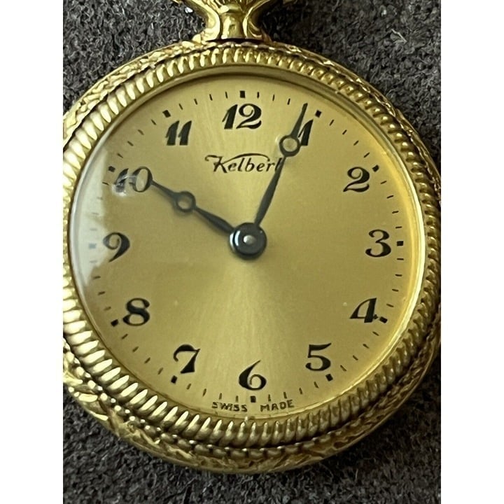 Vintage Kelbert Swiss Pocket Watch Gold Tone - Floral Back