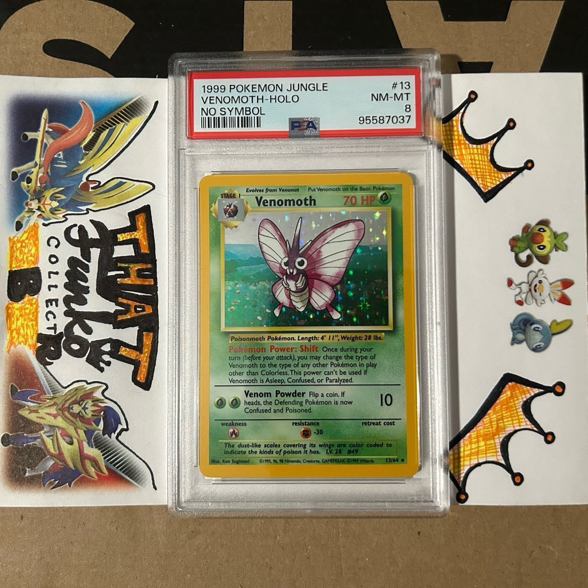 PSA 8 NEAR MINT (NM) - MINT Holo Venomoth 13/64 NO SYMBOL Jungle Set Error