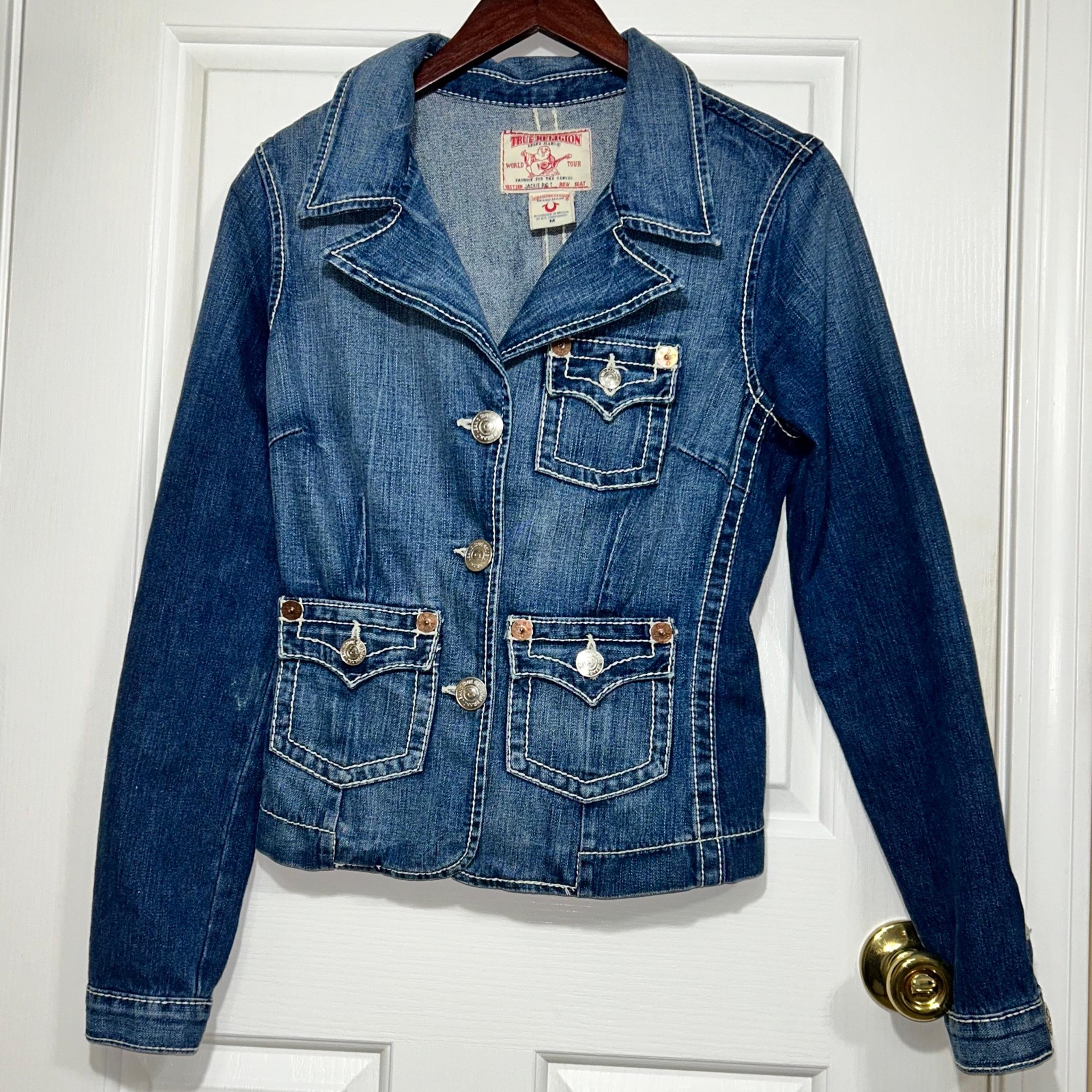 True Religion Big T Jean Denim Jacket Blazer Women’s Medium