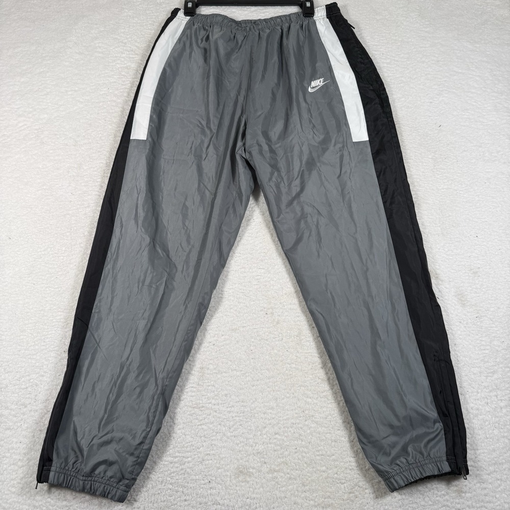 Nike Windbreaker Pants Mens Large Grey Mesh Lined Zip Pocket Ankle Drawstring