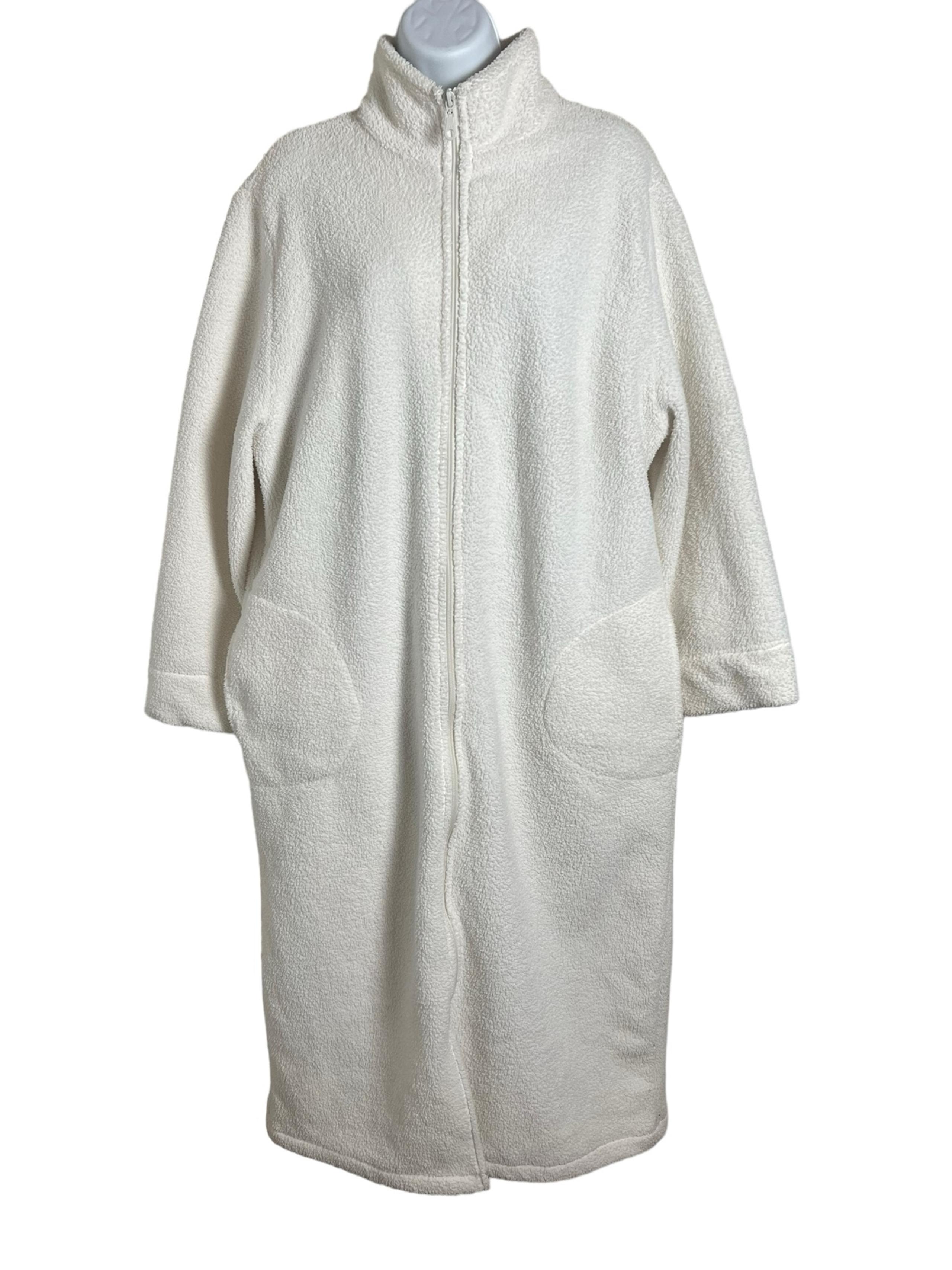 Sonoma Life Style Women's Large Fuzzy Soft Terry Long Robe Full Zip Cream