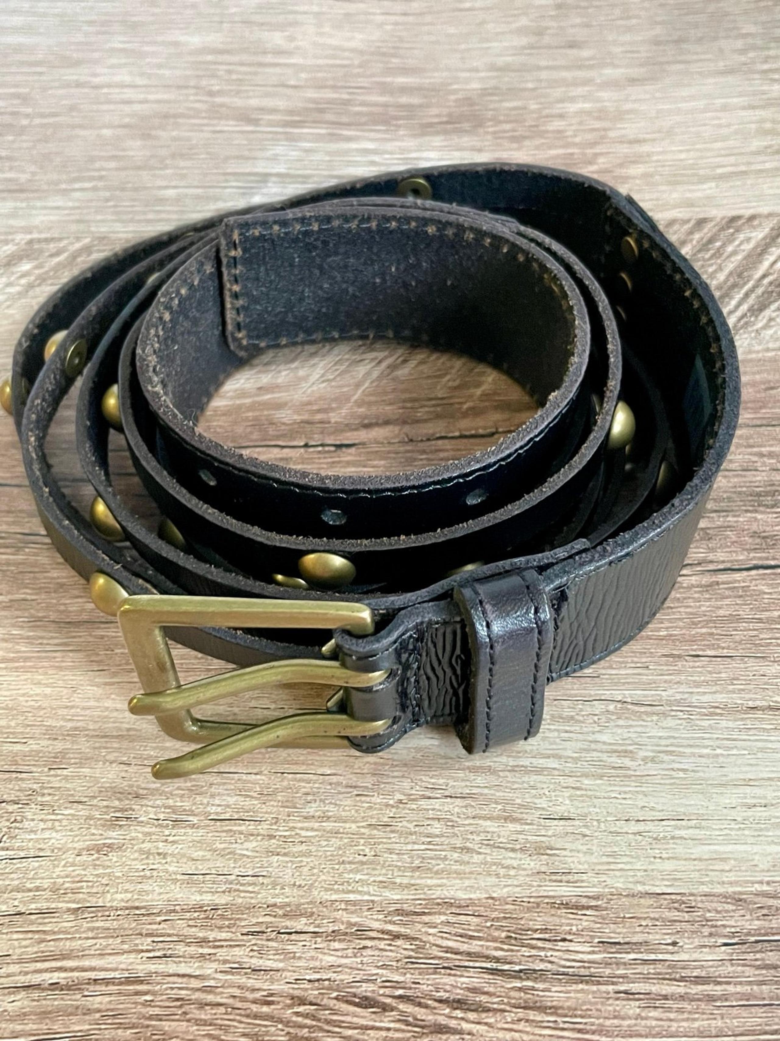 GAP Strappy Leather Belt Women’s L Black Gold Rivets Western Boho Gold  Buckle