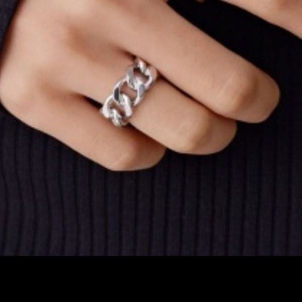 925 Sterling Silver Cuban Link Chunky Adjustable Chain Ring Thick