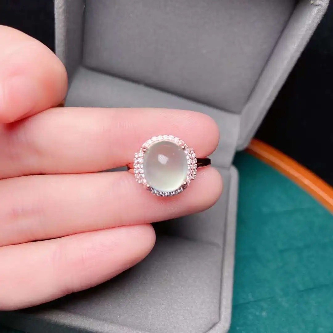 Large Round Prehnite Ring, 9x11mm Natural Prehnite Ring