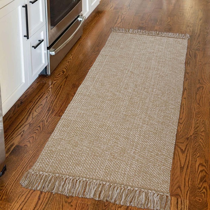 Hallway Runner Rug, 2' x 5' Soft Washable Tan Contemporary Modern Laundry Rug