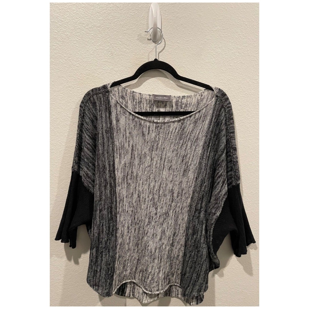 WOODEN SHIPS PAOLA BUENDIA Grey Black Lightweight 3/4 Sleeve Sweater