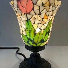 Vintage Mosaic Glass Tulip Lamp 8 inch Votive Style