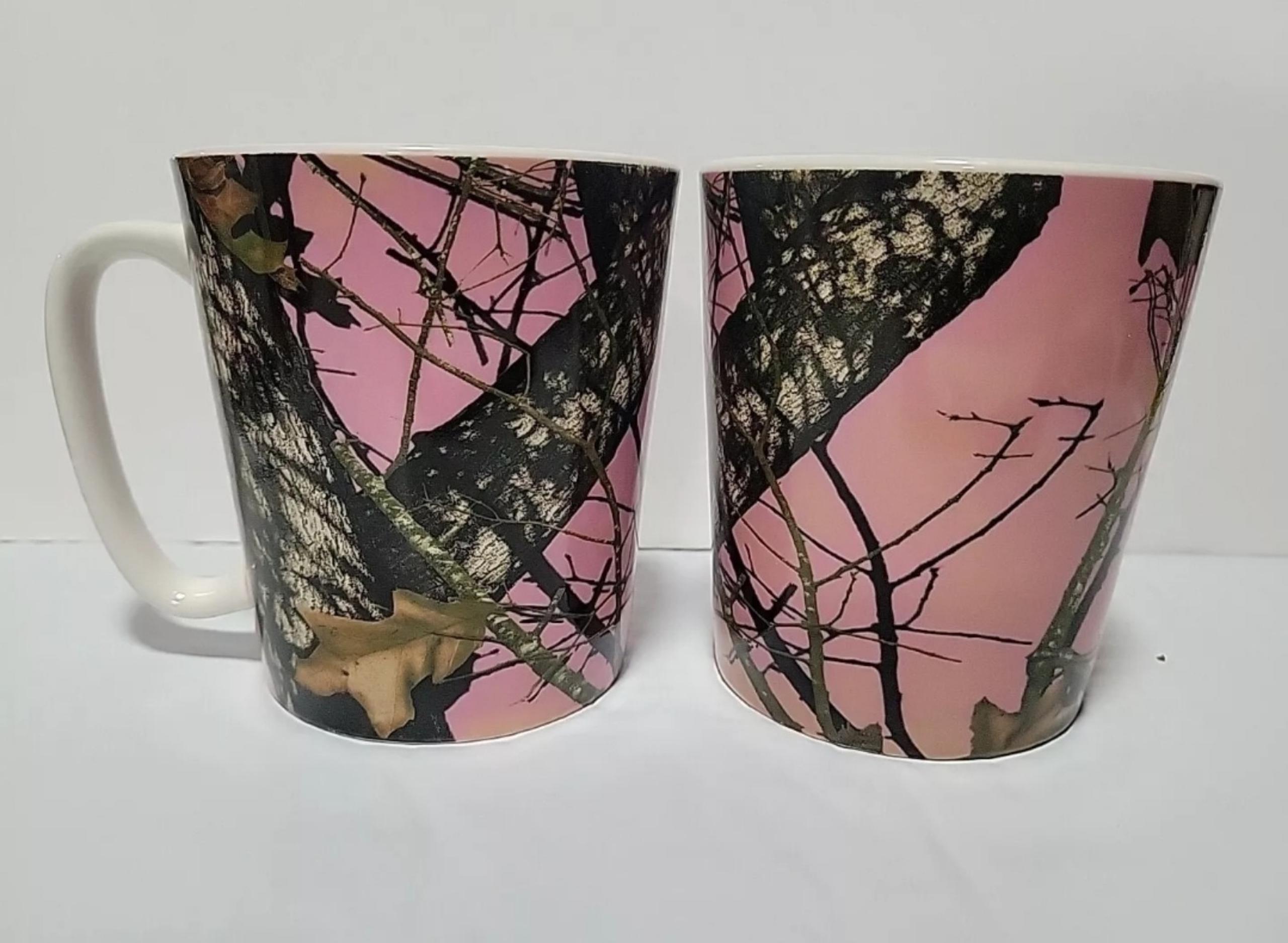 2 Pc Set Mossy Oak Pink Camouflage Ceramic Coffee Mug Tea 16oz Unused