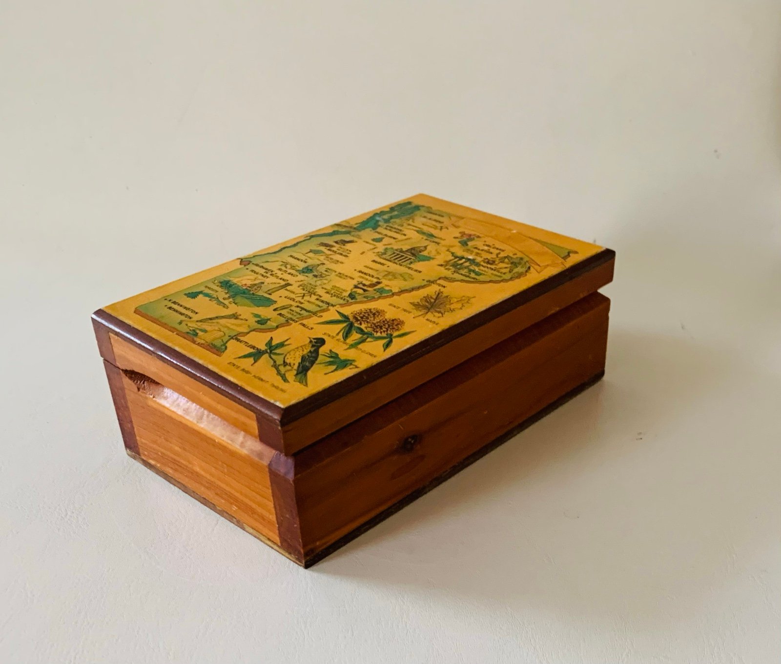 Vintage Vermont Map Wooden Trinket Box