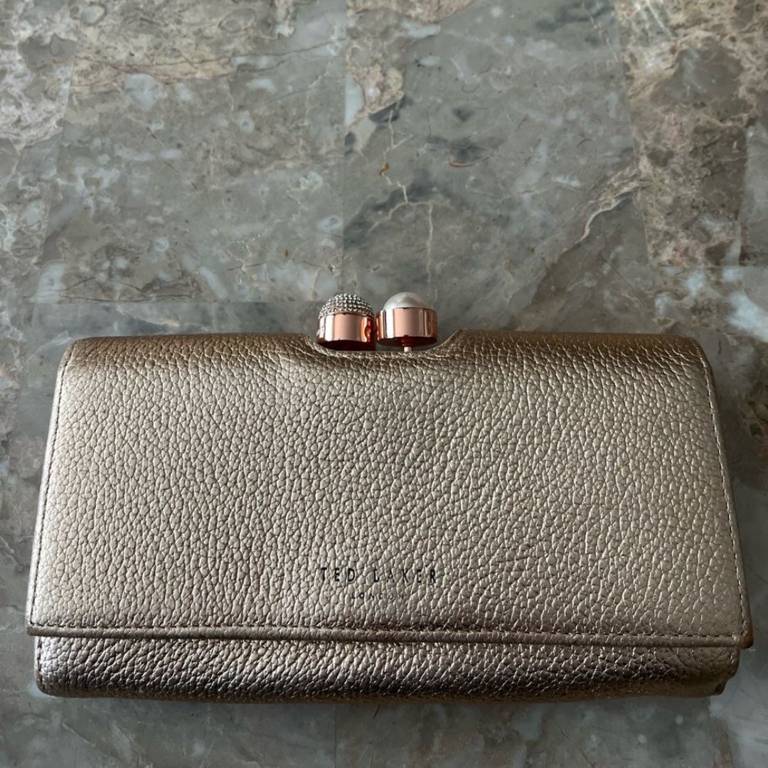 Tell Baker London pink gold/bronze wallet, 12 card slots, 4 compartments, 7.5x4
