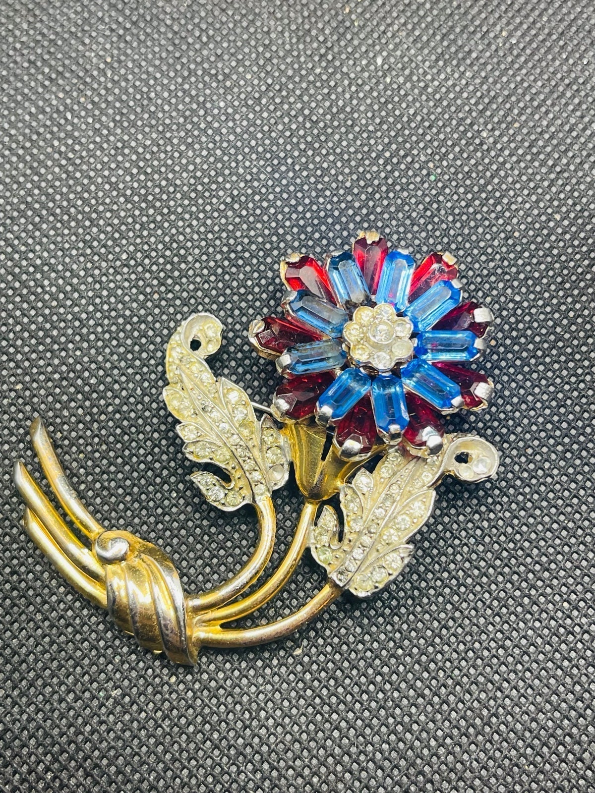 Antique exquisite rhinestone glass flower brooch