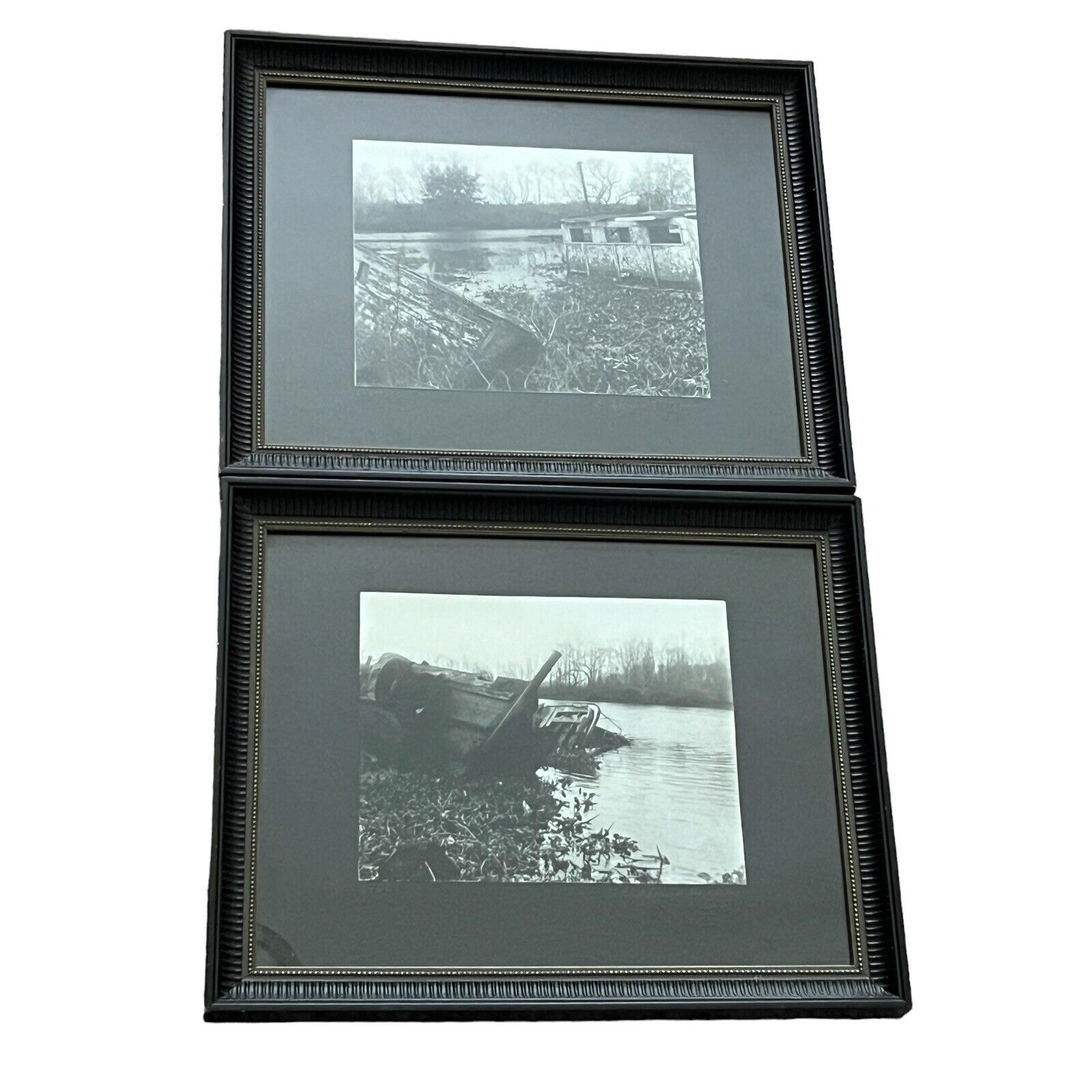 Louisiana BAYOU Old Hunt Camp Adonnia Foreman Pair Framed Signed Art Work Cajun