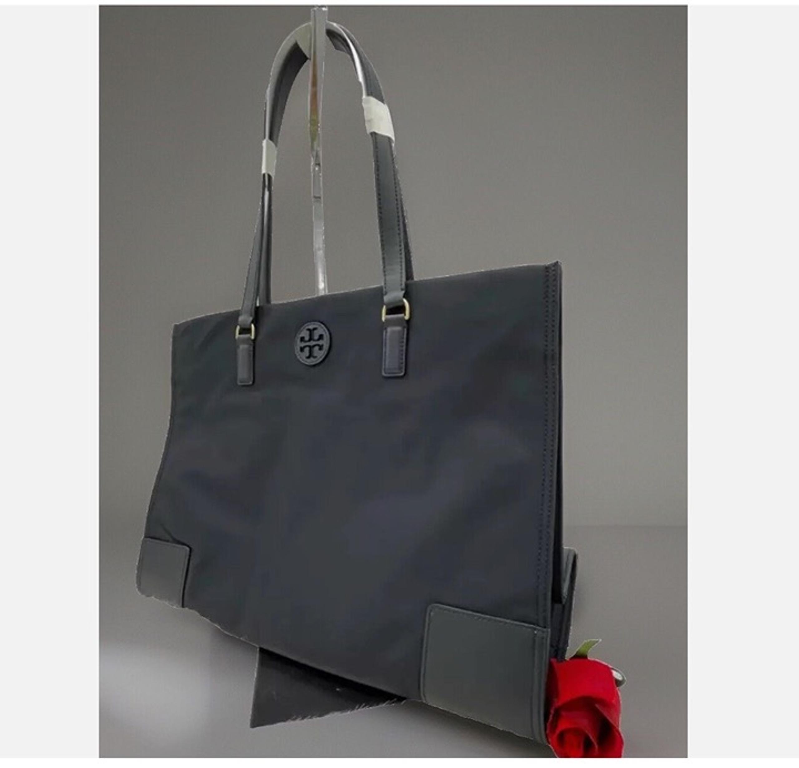 AUTH NWT TORY BURCH Women’s ELLA Logo Black Large Nylon Tote Shopper Bag