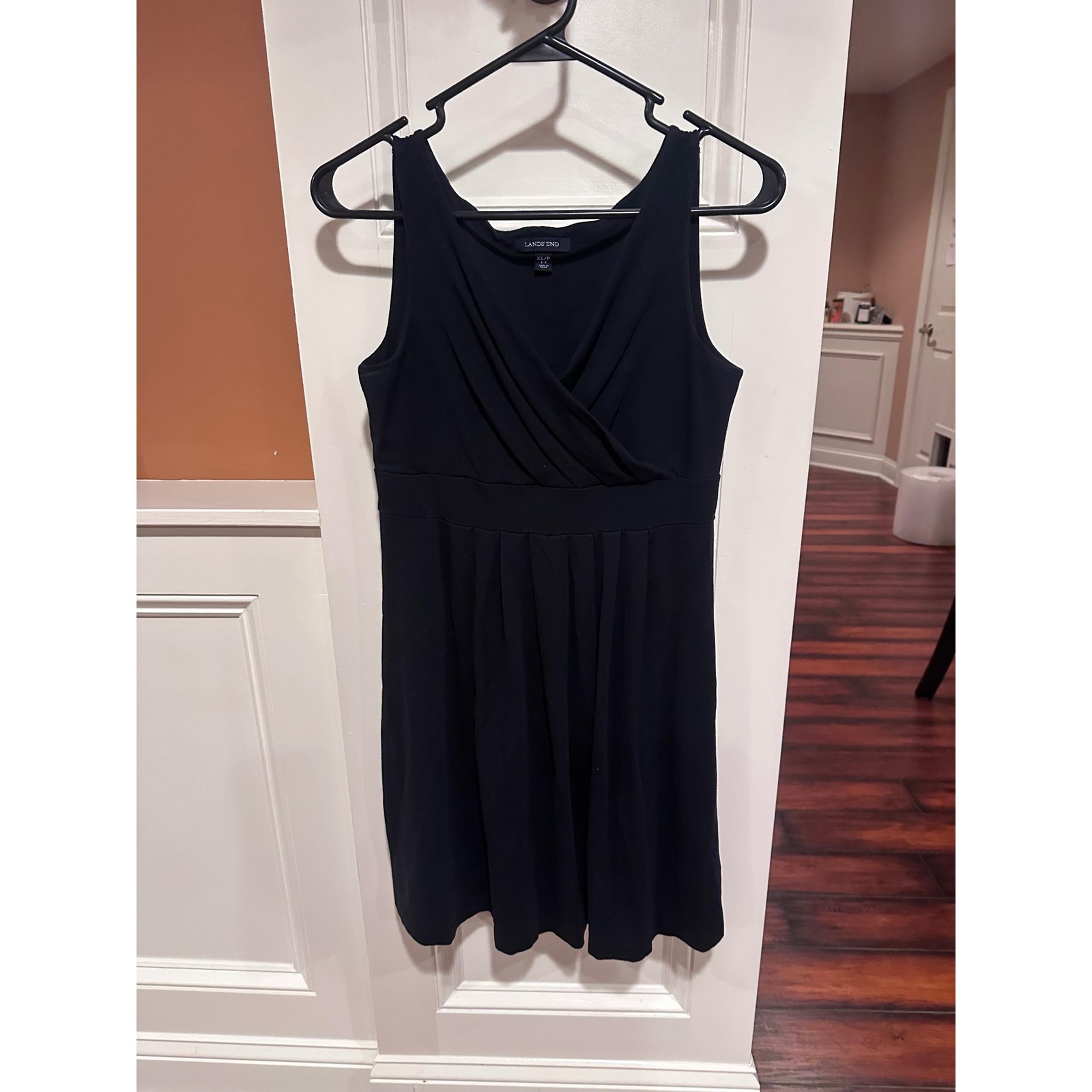 Women's Lands' End Black Dress pleated Sleeveless Fit & Flare Casual XS/P