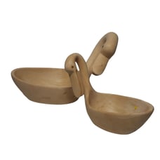 Carved Wooden Swan Candy Treat Trinket Bowls Mother and Baby Natural Color