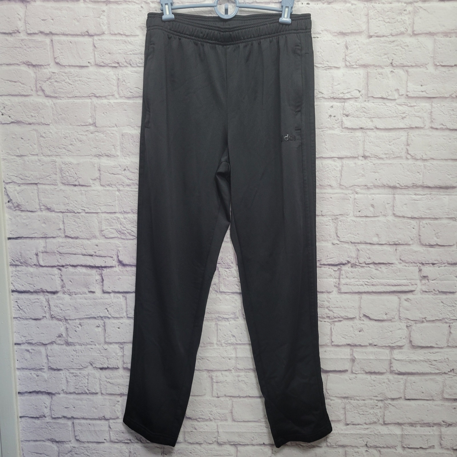 Adidas All Black Three Stripe Jogger Sweatpant Men LT Tall Pockets Elastic Waist