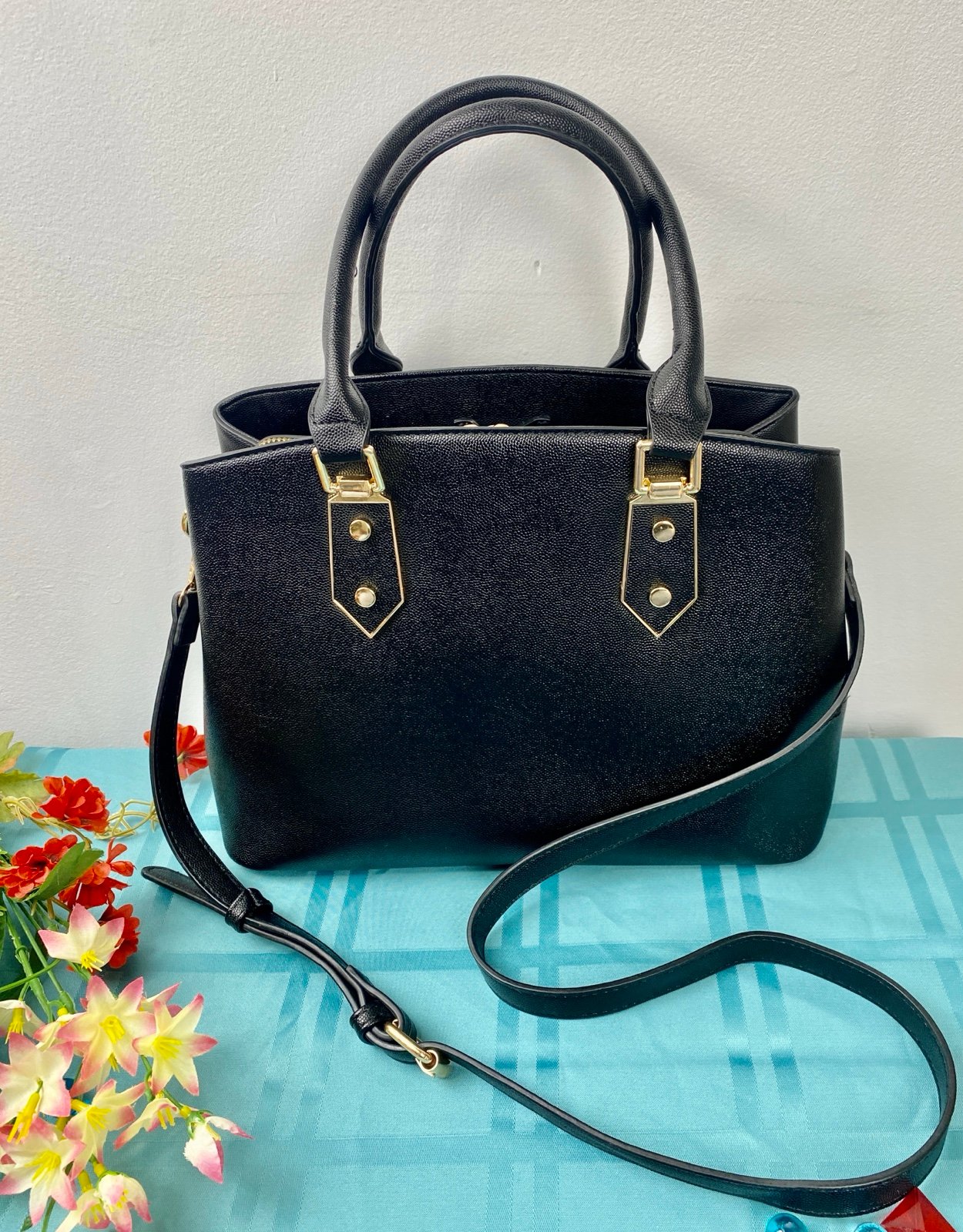 Miztique Satchel Handbag Vegan Leather Black, New
