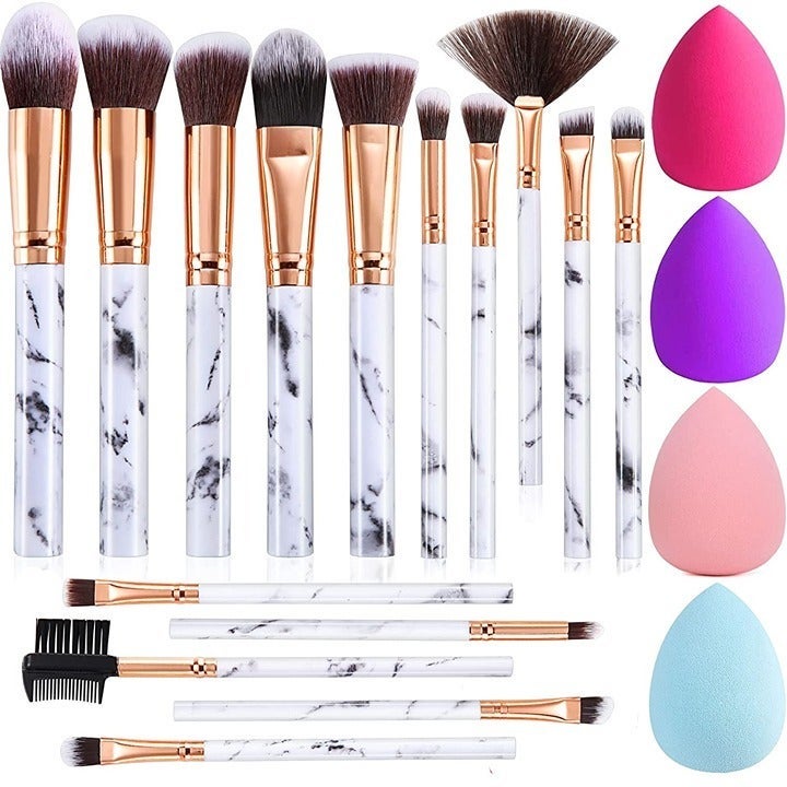 Makeup Brushes DUAIU 15PCs Marble Makeup Brush Set Premium Synthetic Kabuki Powd