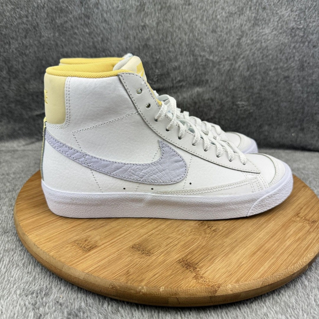 Nike Blazer Mid Shoes Girls Size 7 White Yellow Blue Plaid Swoosh FJ6444-100