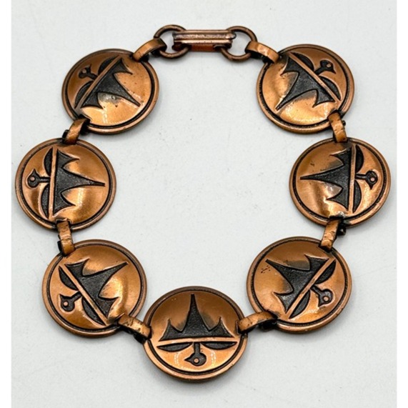 Vintage copper link medallion tribal bracelet