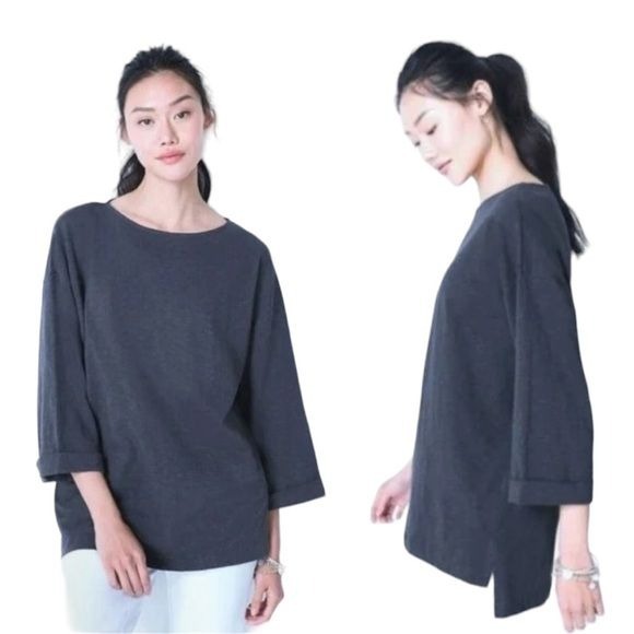 J. Jill Pure Organic Cotton Perfectly Relaxed Top Size M Black Pearl Boho Blouse