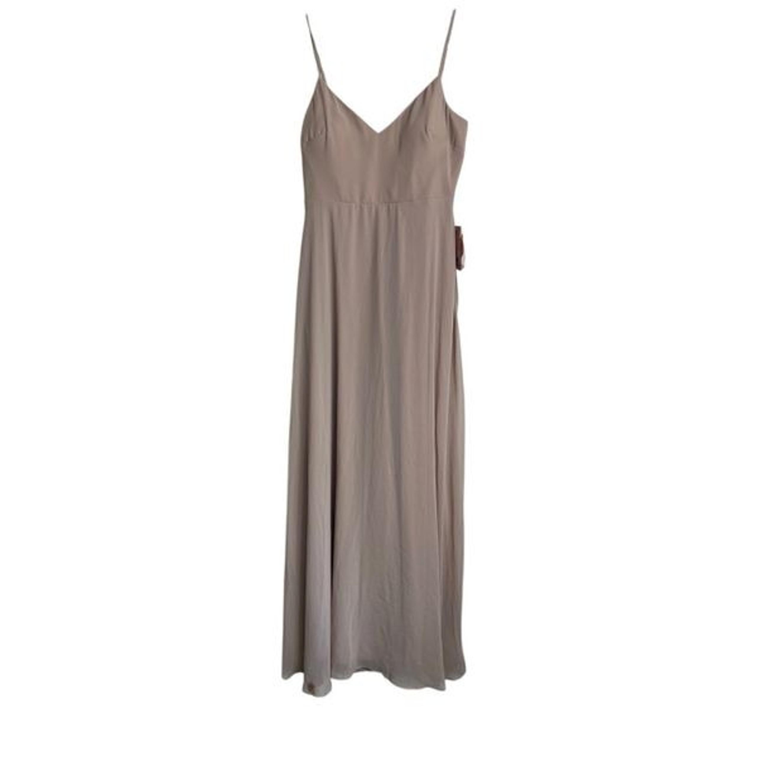 Birdy Grey Dress Womens SZ M Taupe Devin Convertible Chiffon Maxi Dress NWT FLAW