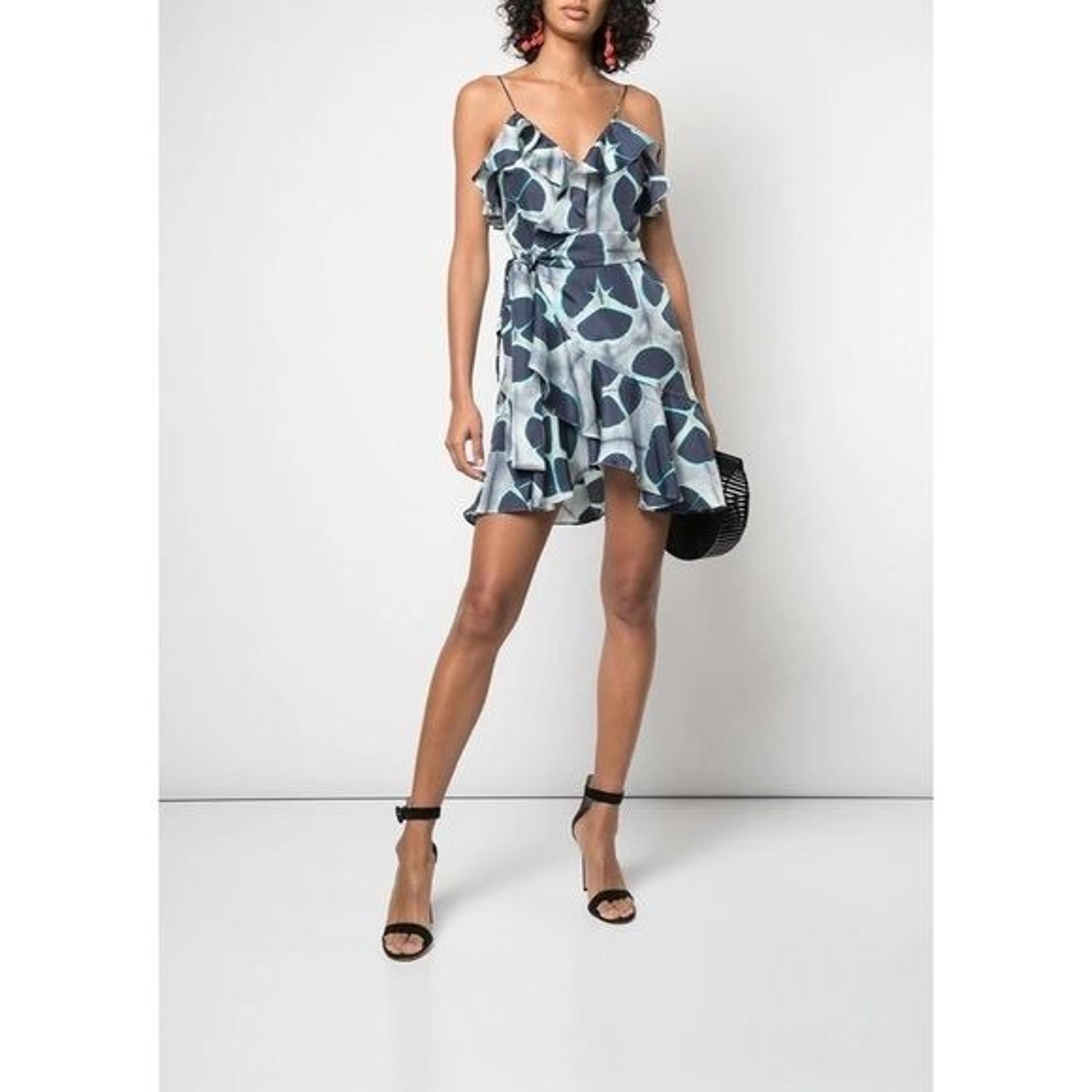 Alexis Kalani Silk Patterned Flounce Self-Tie Floral Wrap Camisole Dress Women’s