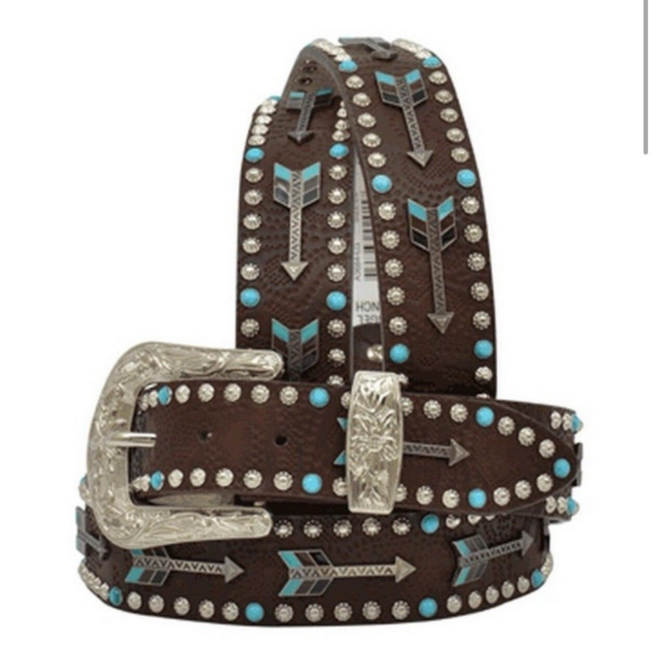 Angel Ranch Ladies' Brown Arrow Conchos Studded Leather Belt Size Medium Western