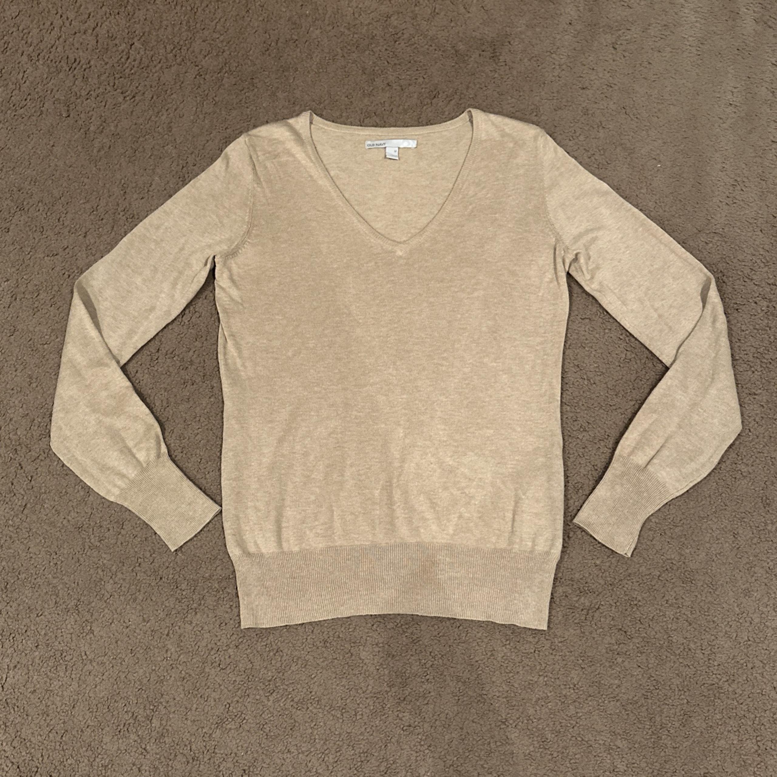 Old Navy V Neck Sweater Womens Size M Beige Pullover Knit Lightweight