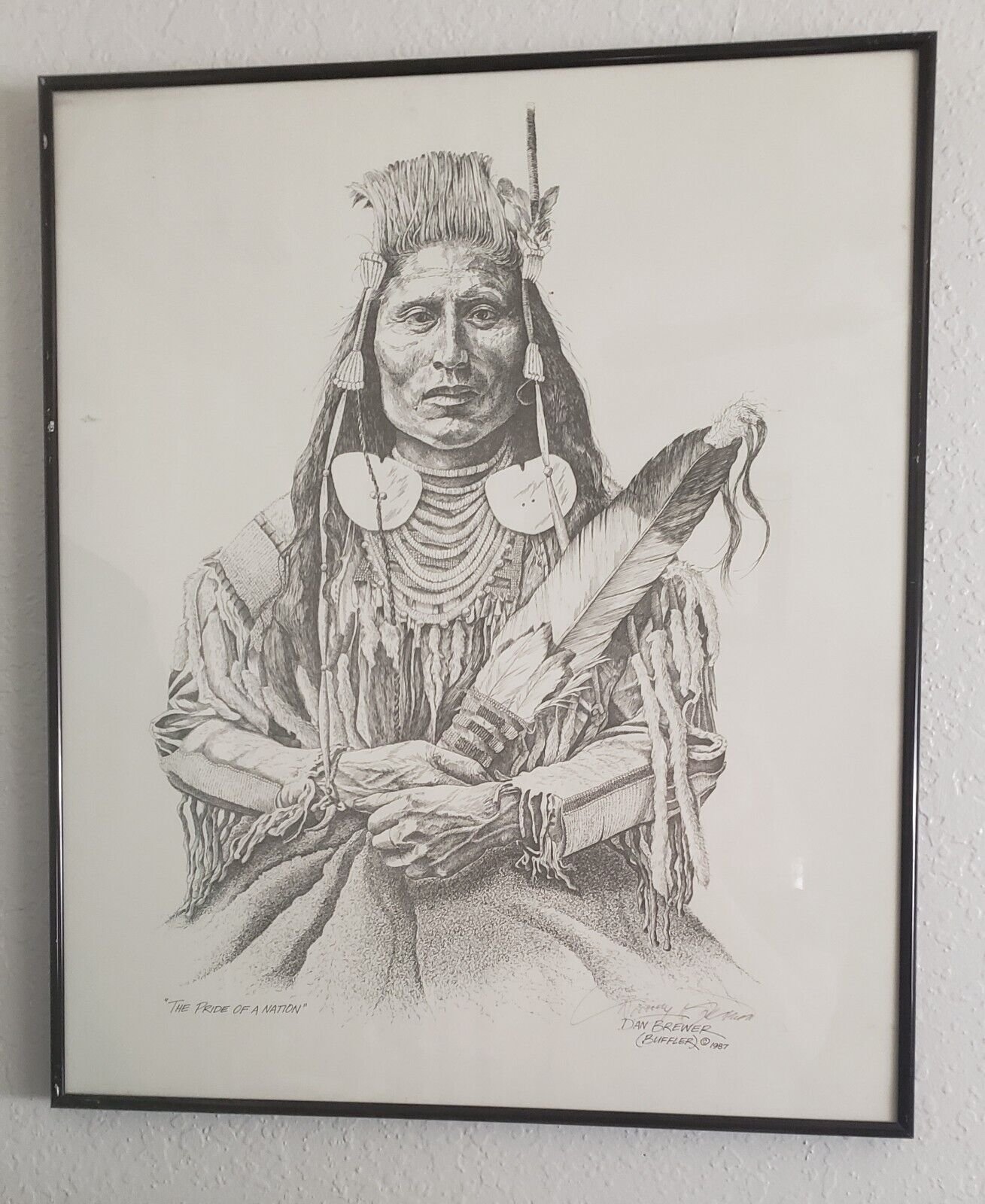 Dan Brewster, signed 1987 pen/ink Native art, The Pride of a Nation