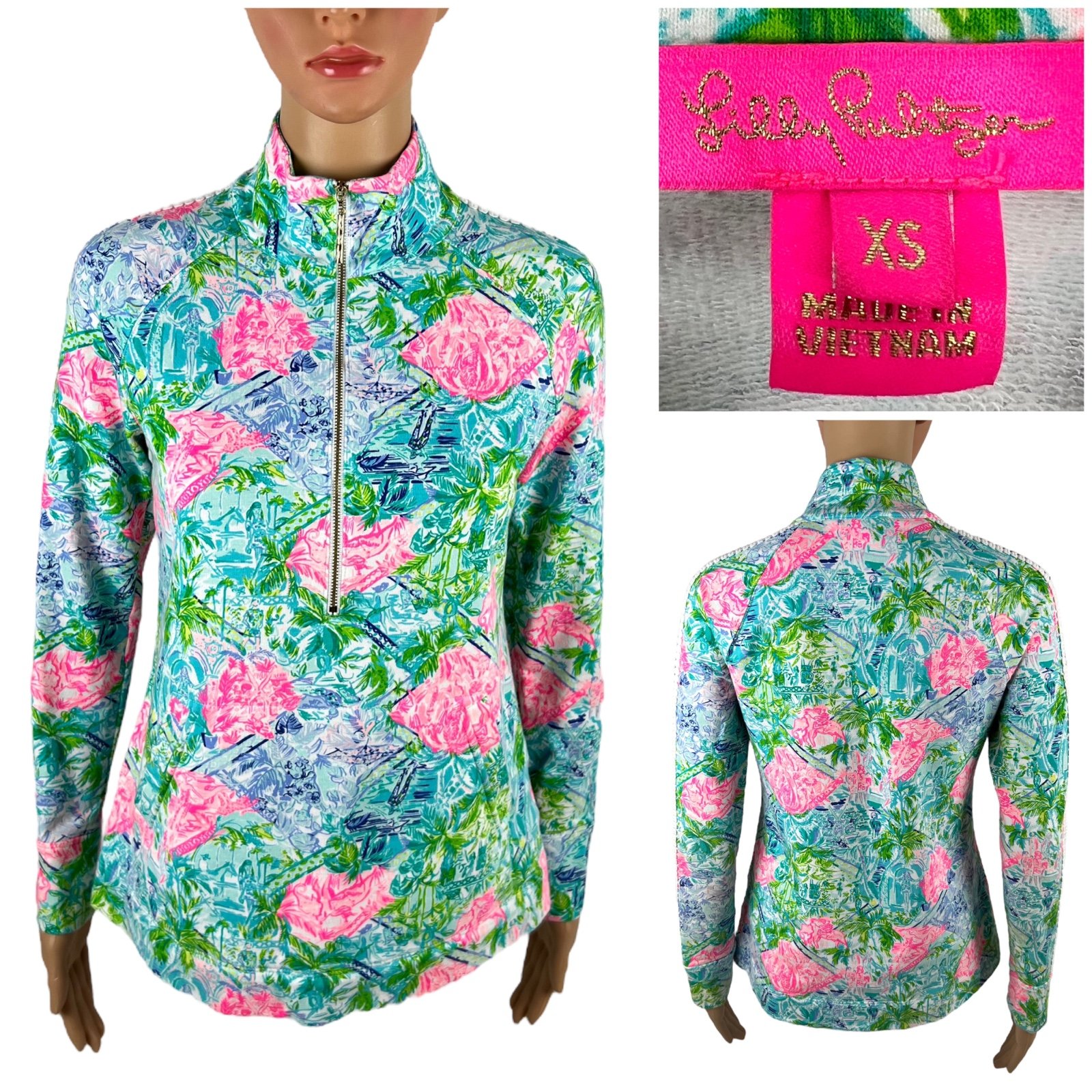 Lilly Pulitzer Womens XS Skipper Popover Jacket 1/2 Zip Cotton Blend 002164 EUC