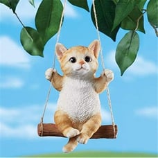 Hanging Cat Statues Garden Decor, Cute Swing Cat Sculpture