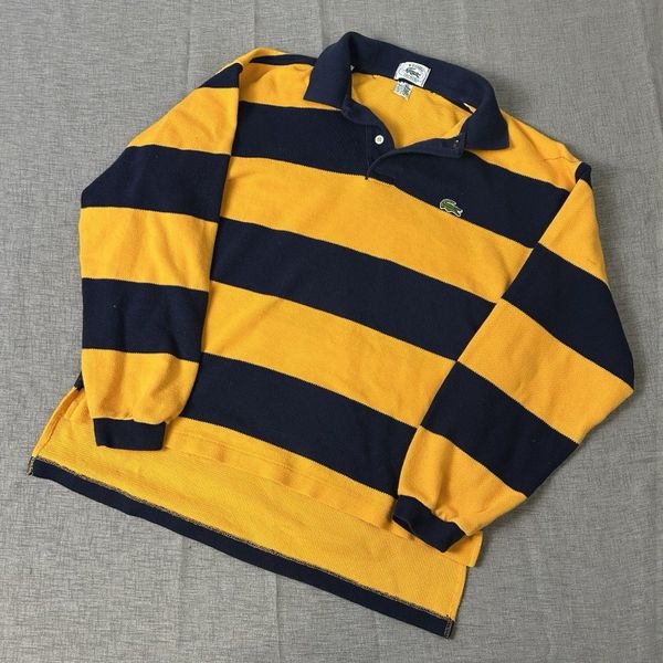 VTG 80s Izod Lacoste Alligator Striped Long Sleeve Rugby Polo Shirt Medium