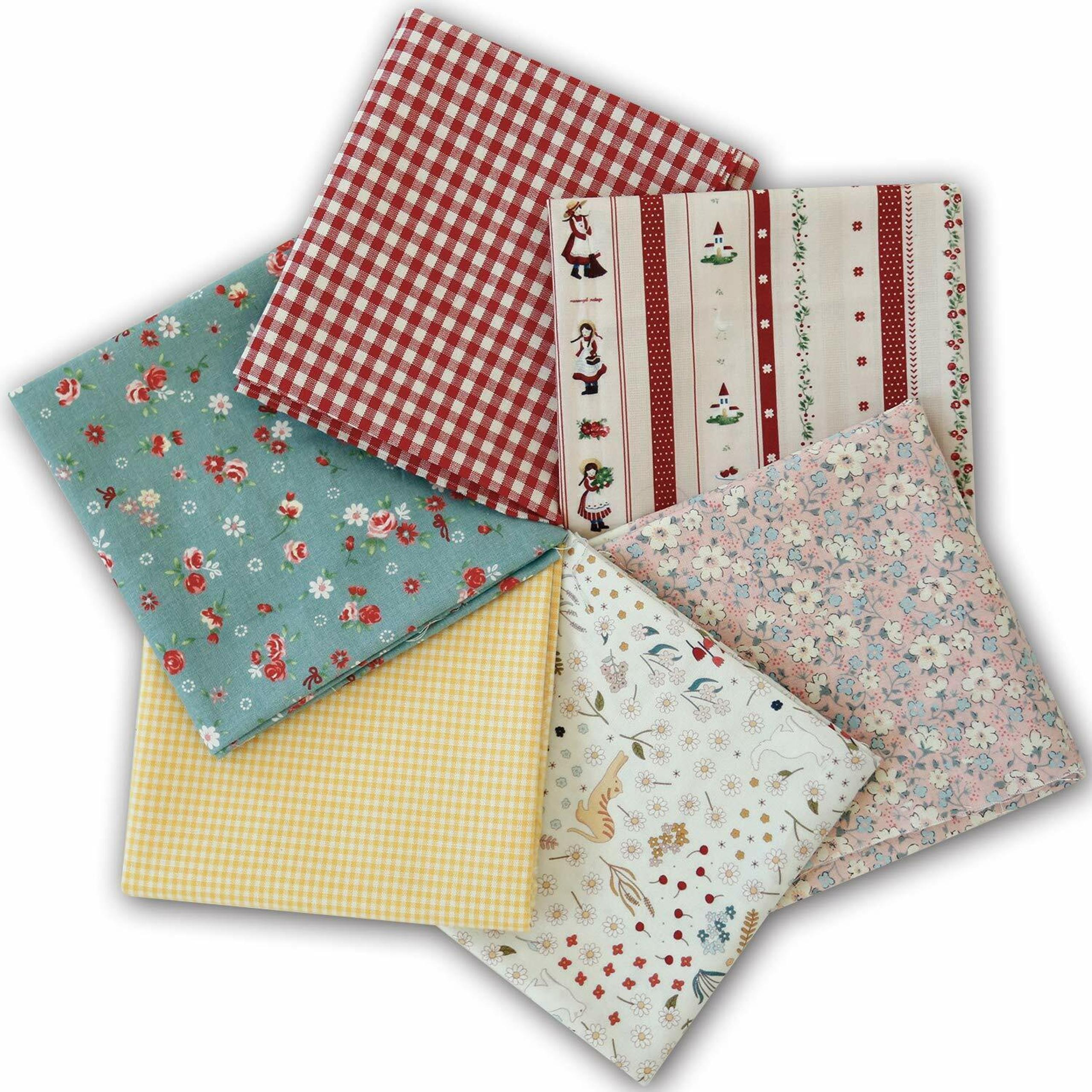 Premium Cotton Fabric 21"x21" (6EA) - Vintage Floral Patterns Squares Sewing