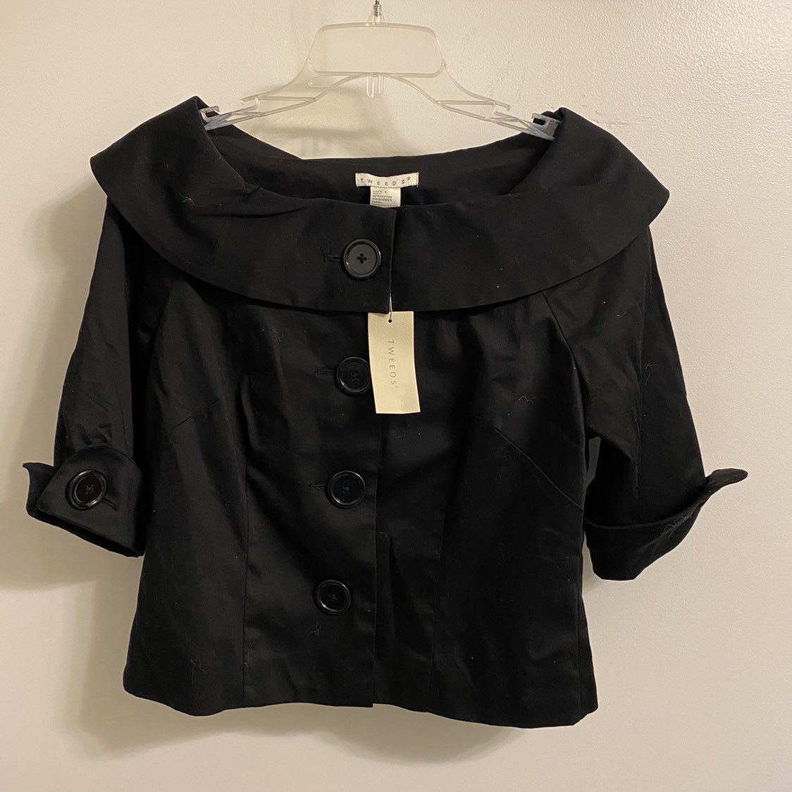 NWT Tweeds Black Button Up Drape Coat S