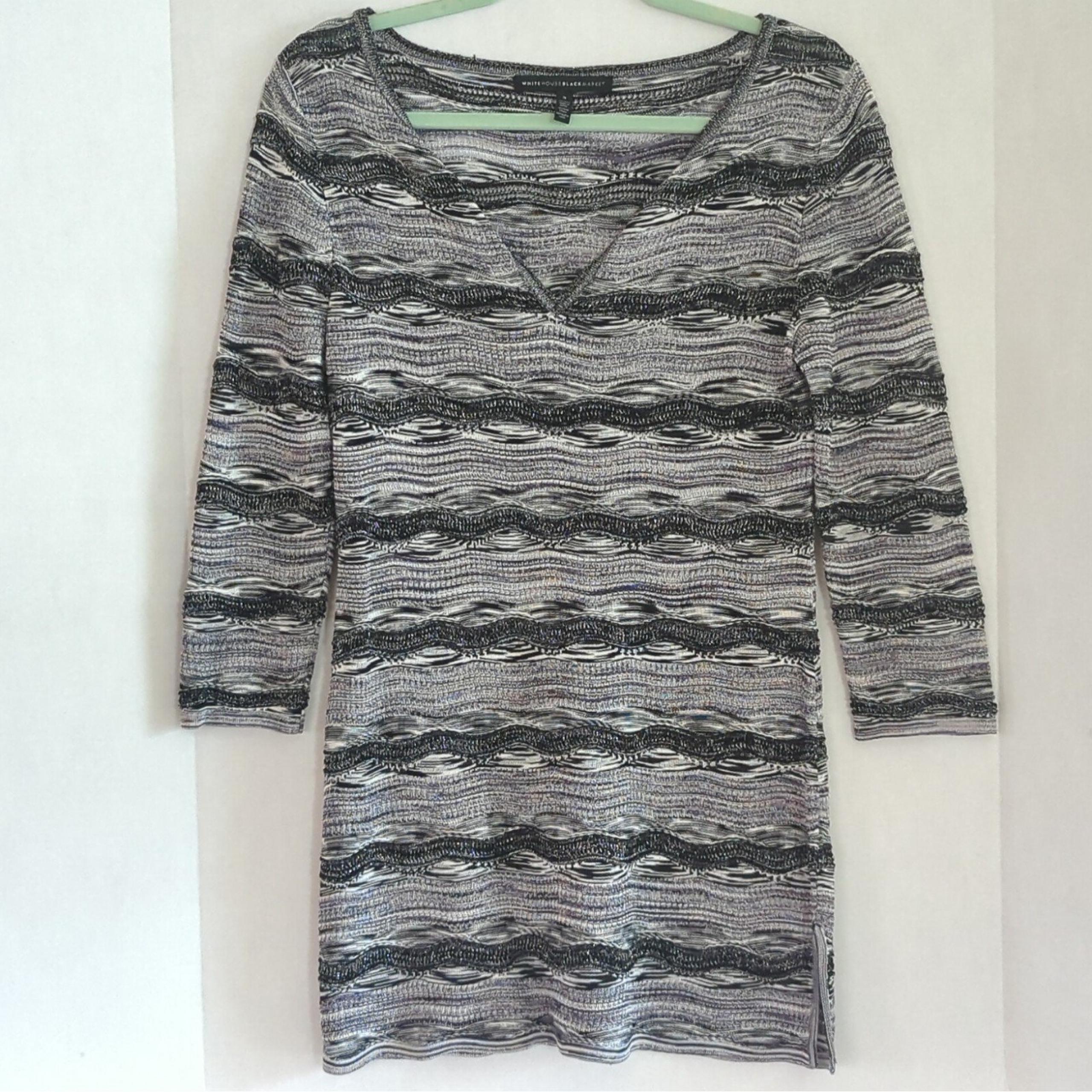 White House Black Market Black White Grey Silver V Neck Pullover Sweater Size S