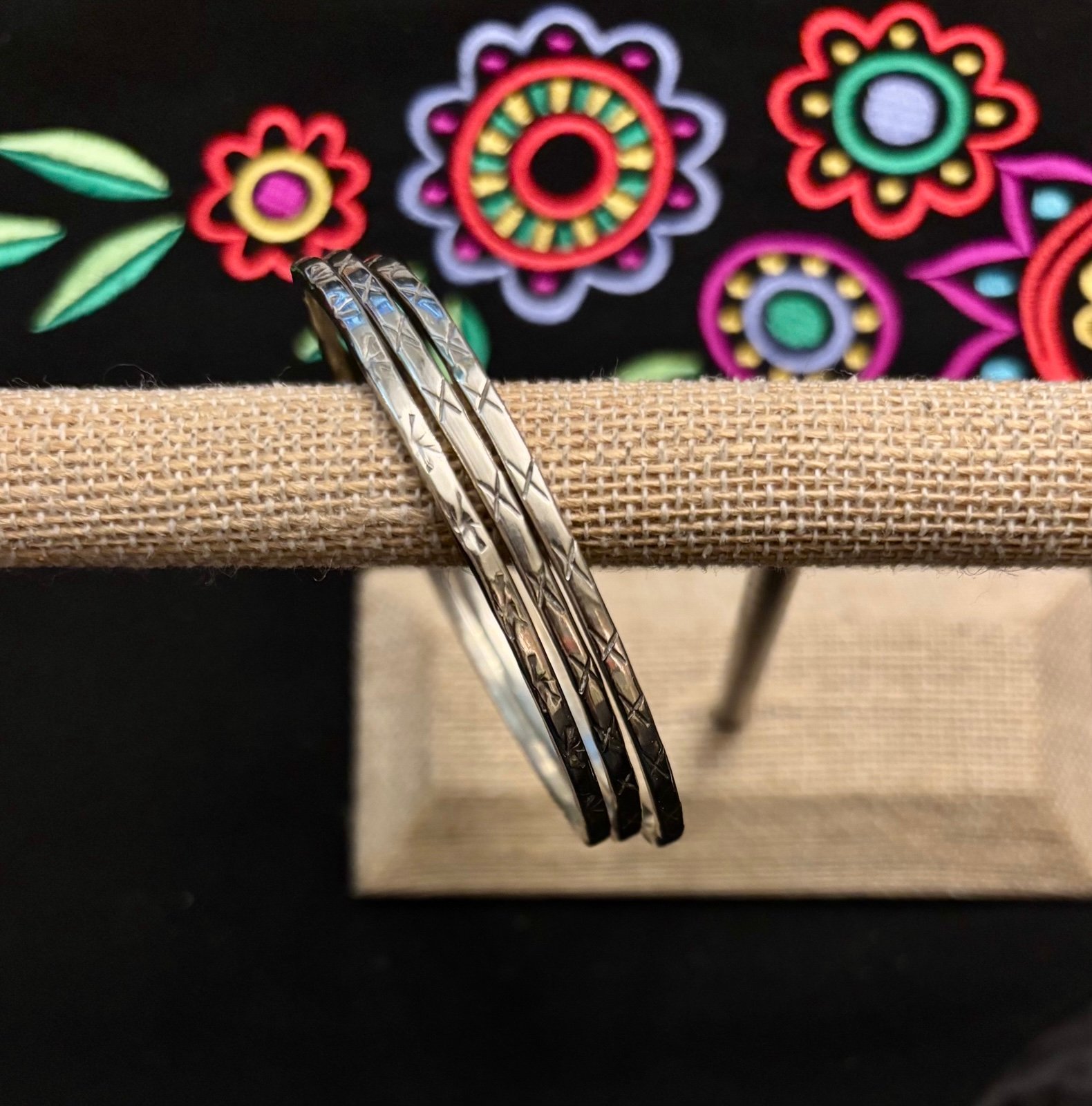 Set of 3, Vintage Mexican Sterling Silver Bangle Bracelets