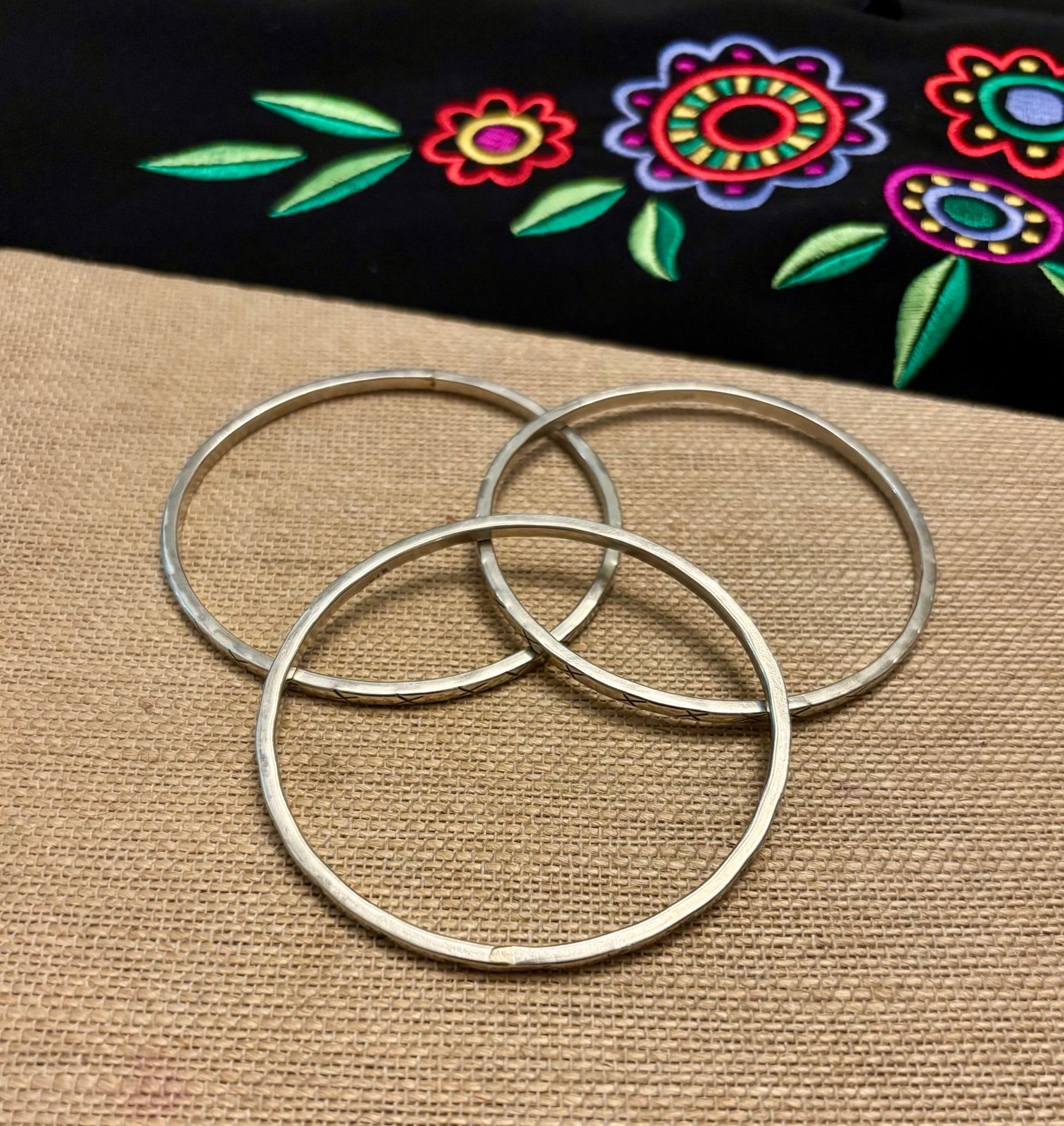 Set of 3, Vintage Mexican Sterling Silver Bangle Bracelets