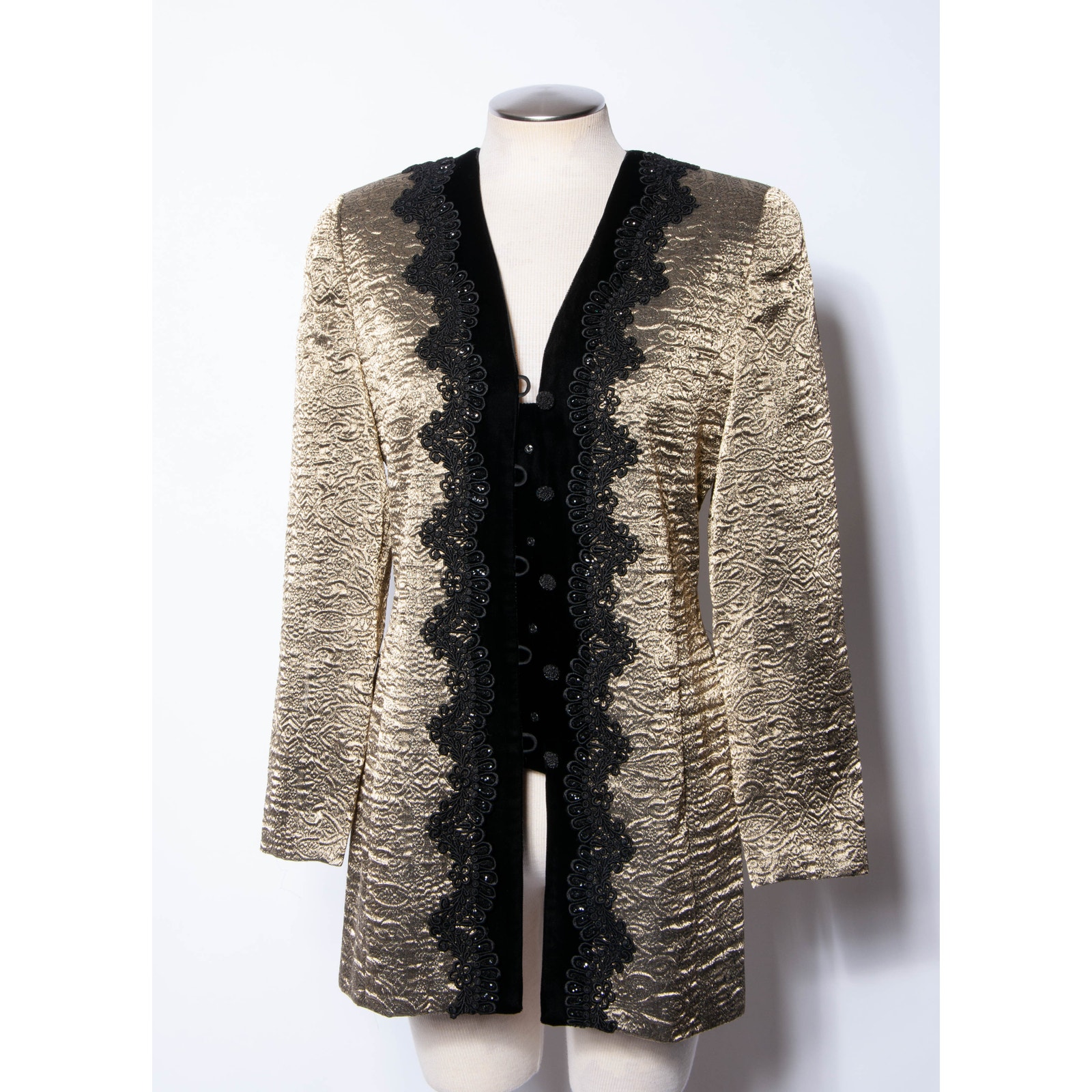 90s Gold Evening Jacket Women's Designer Black Lace Rickie Freeman Teri John
