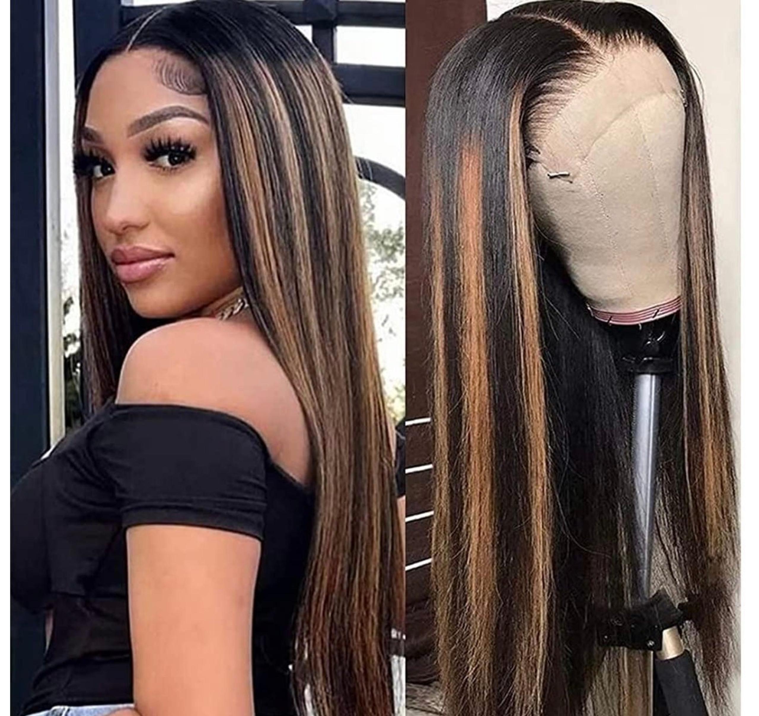 180% density 1b/30 lace front Human Hair wig black to brown straight wig 24”