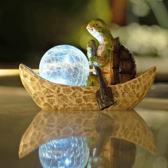New Garden Turtle Figurine, Solar Outdoor Turtle Statue for Patio Decor