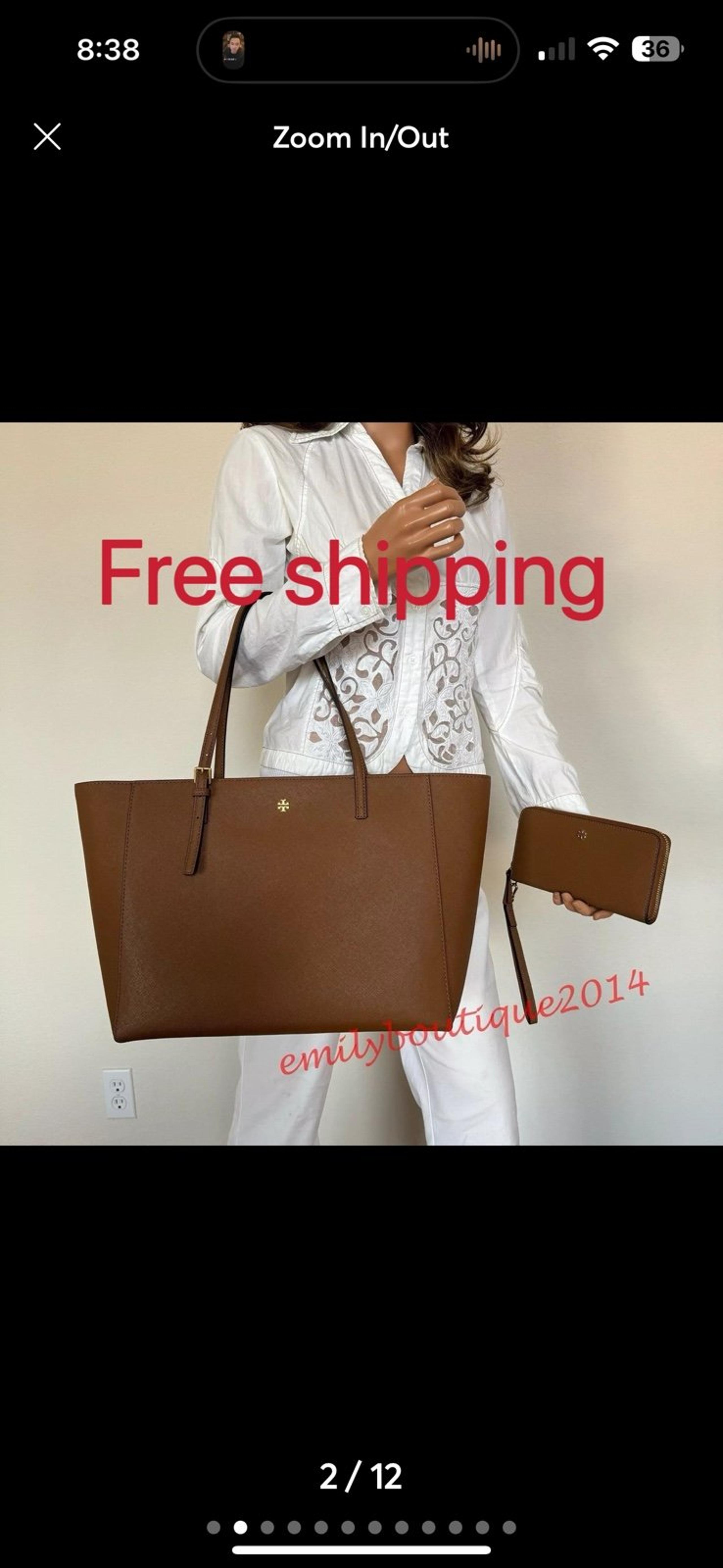 NWT Tory Burch 134836 Emerson Large Tote Brown Leather Bag &Wristlet Wallet Set
