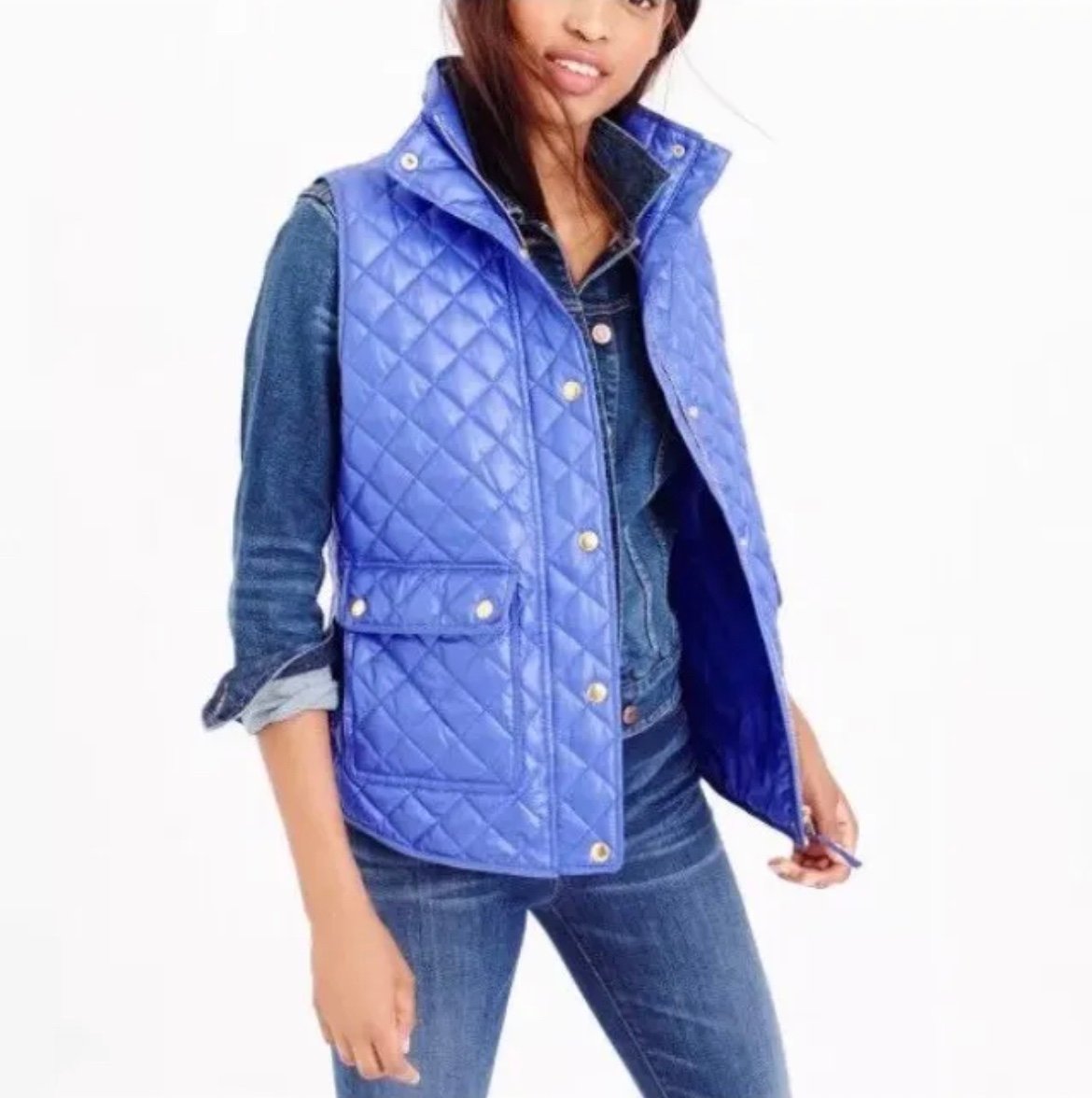J. Crew NWT Vest Quilted Down Insulated Shiny Quilted Field Puffer Blue XS 128