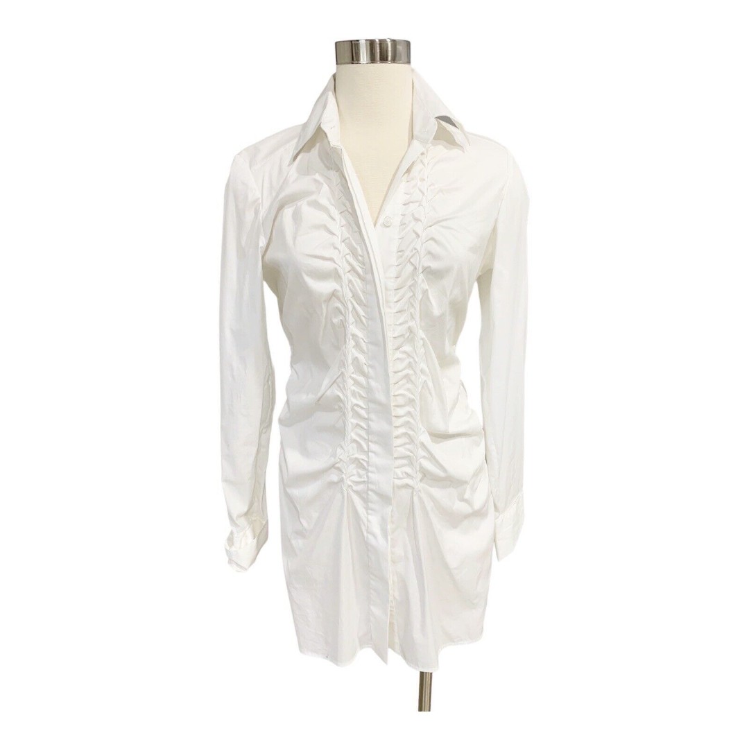 ROBERT RODRIGUEZ Longline Button Down Shirt WHITE French Cuff Designer Sz 6
